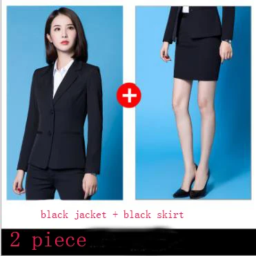 Black suit skirt Корейский профессиональный женский комплект размера плюс, новинка, черная, синяя юбка, брючный костюм, офисный костюм для женщин, Блейзер, брюки, рубашка - Цвет: Black suit skirt