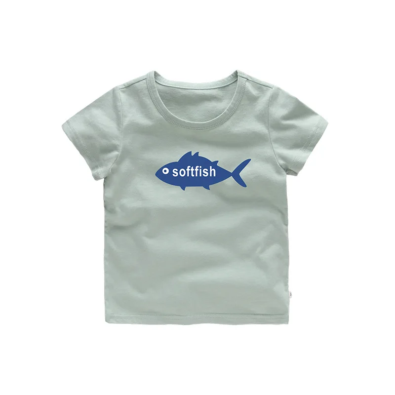 Короткая мягкая одежда с рисунком рыбы летняя детская футболка для девочек