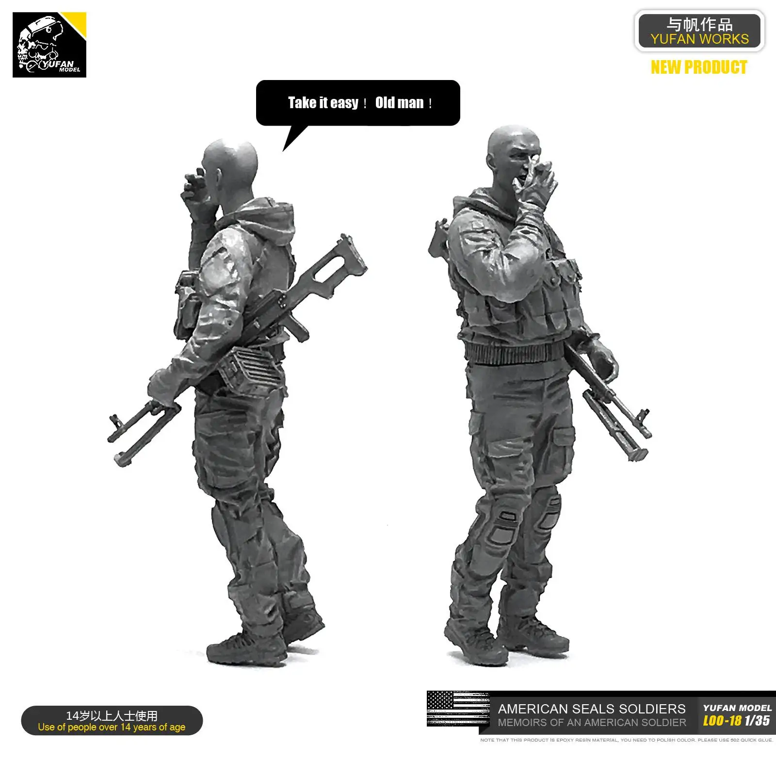 Yufan модель 1/35 набор для сборки фигурки, модель спецназа Смола Солдат размонтированный Лоо-18 - Цвет: Серый