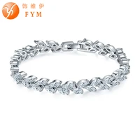 fym brand new luxury silver color plant bracelets bangles with clear aaa zircon crystal femme bracelets for women wedding part