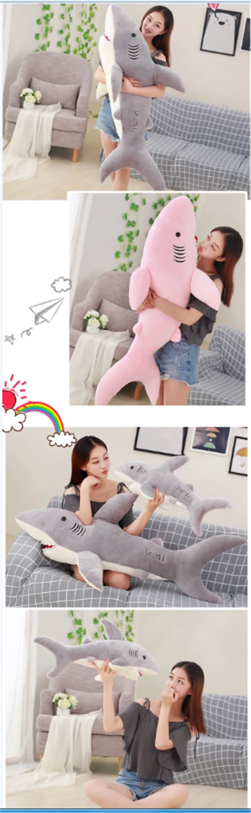 50/70/80cm Giant Shark Plush Shark Whale Stuffed Fish Ocean Animals Kawaii Doll Toys For Children Kids Cartoon Toy Baby's Gift