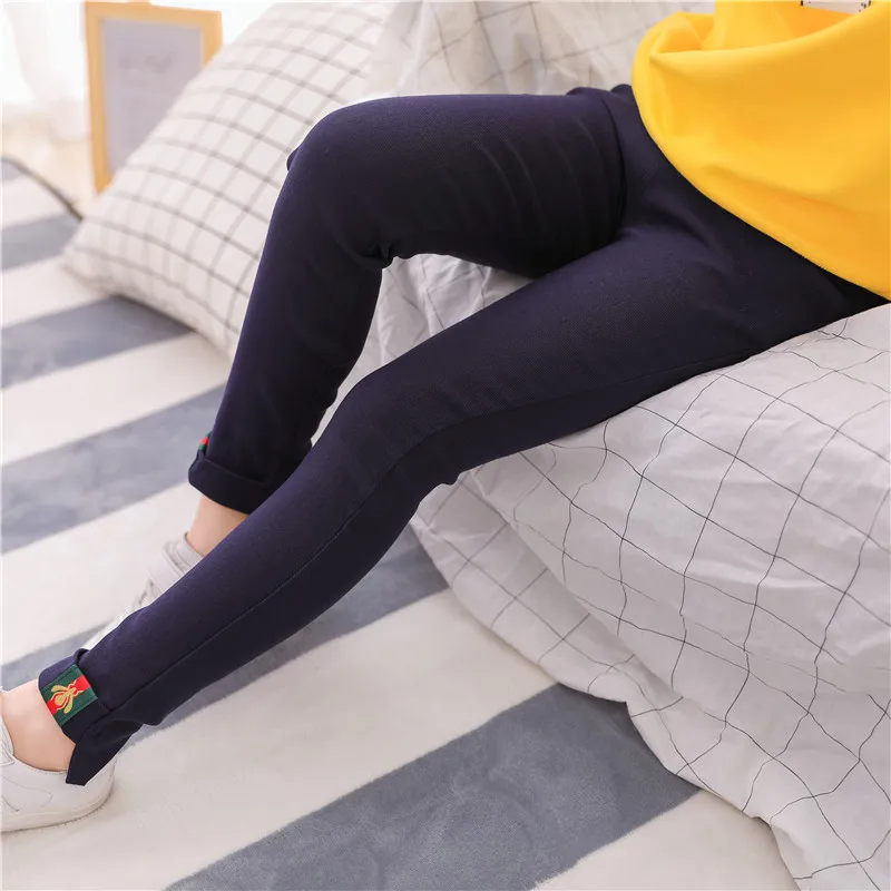 Леггинсы для девочек весенне-осенние детские штаны, тонкая детская одежда узкие брюки для девочек длинные брюки - Цвет: Navy Blue