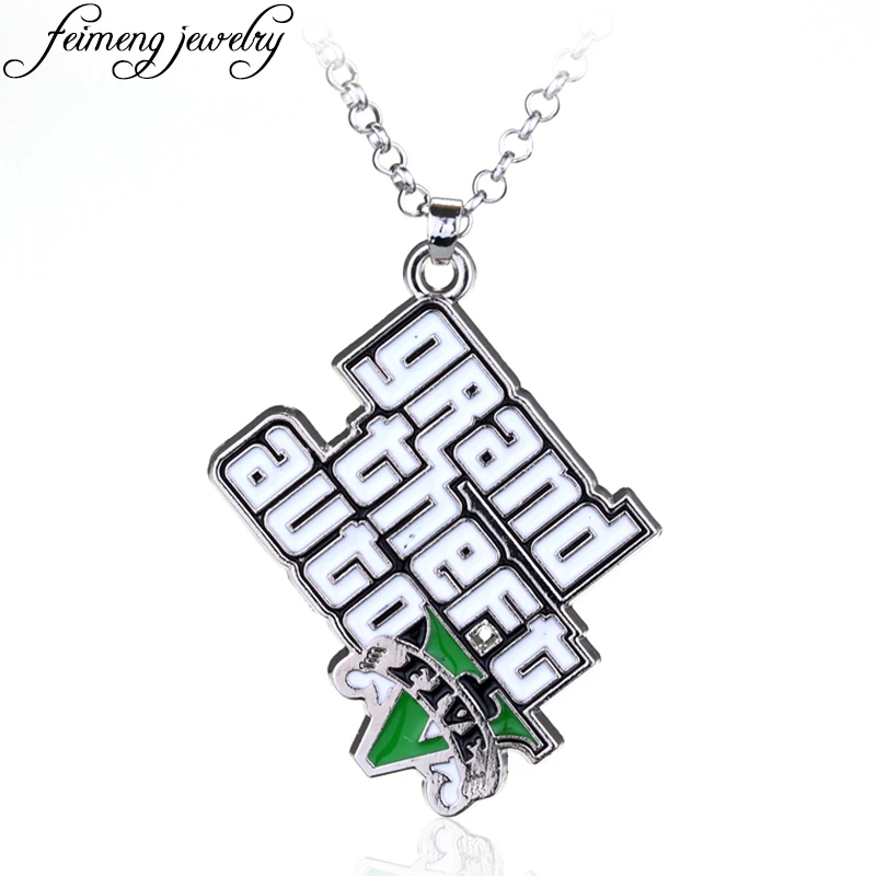 Классическое ожерелье из игры GTA Grand Theft Auto Five V Logo с подвеской белой эмали крутые