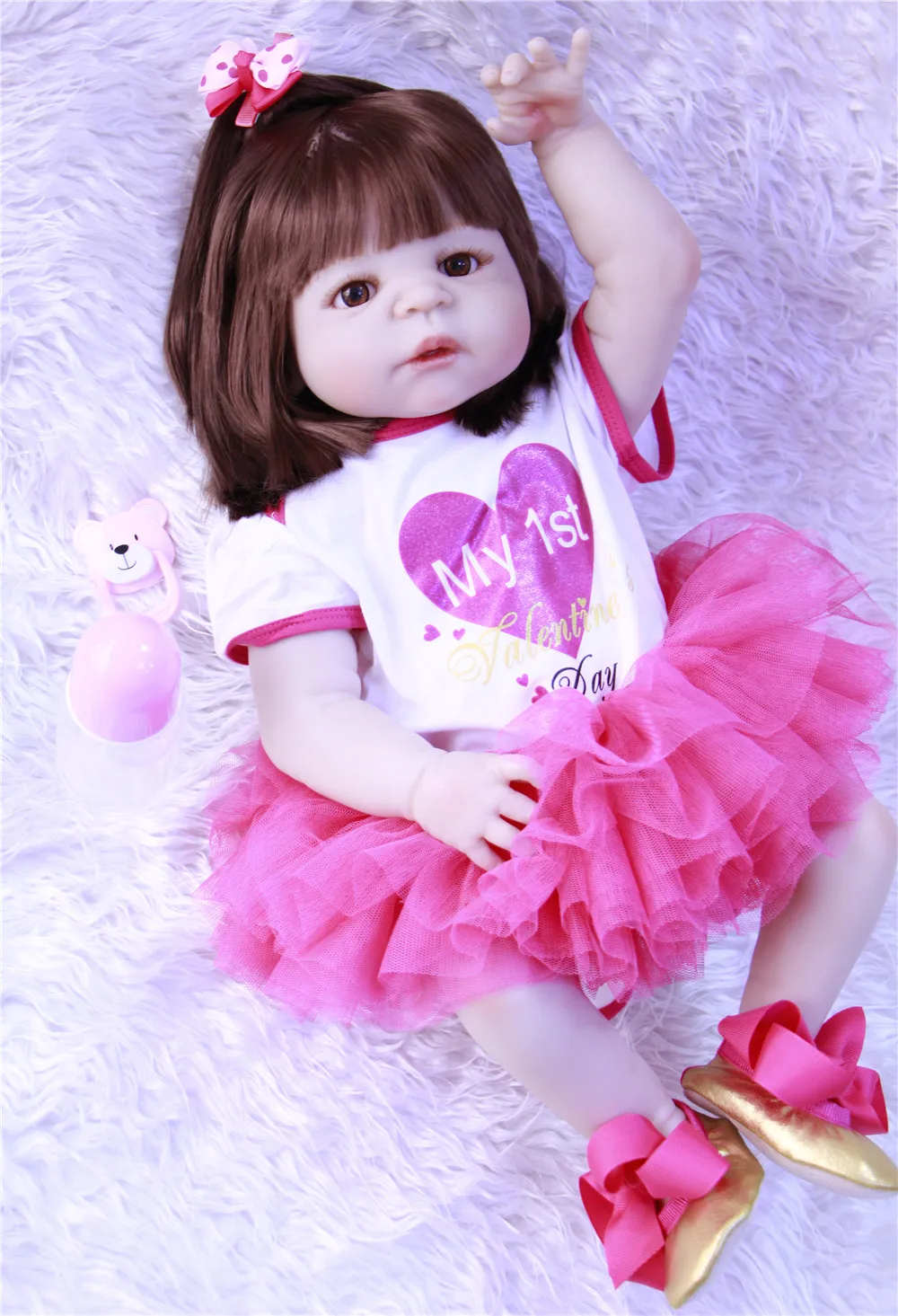 Кукла reborn boneca 55 см силиконовая с длинными волосами 22 дюйма|silicone dolls|reborn dollsbebes doll |
