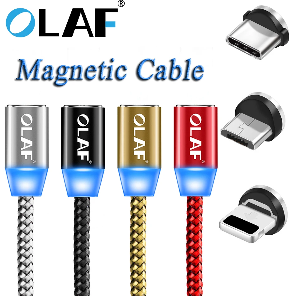 Магнитный USB Type C кабель Olaf 1 м и 2 нейлоновый Плетеный светодиодный индикатор