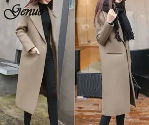 Женское шерстяное пальто, желтое пальто большого размера плюс, Длинная черная приталенная верхняя одежда на осень и зиму