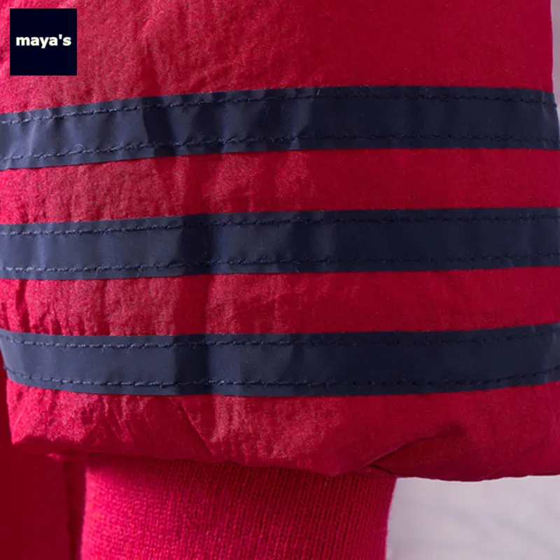 Mayas/красные Утепленные зимние парки с длинными рукавами для детей модная базовая