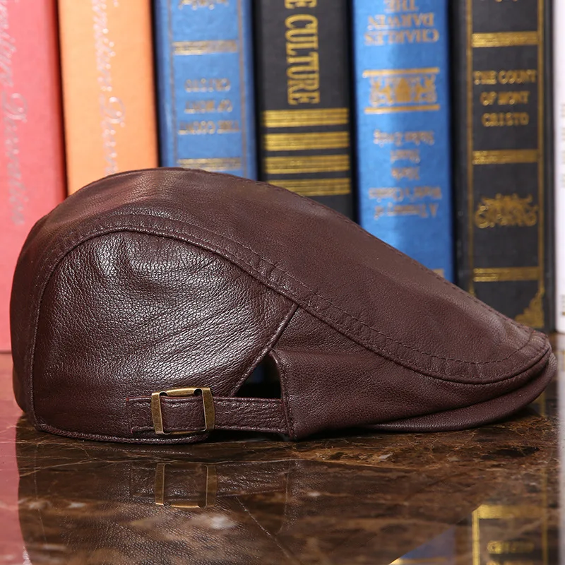 Мужская кепка из натуральной кожи с козырьком новинка 2017 черная коричневая Кепка