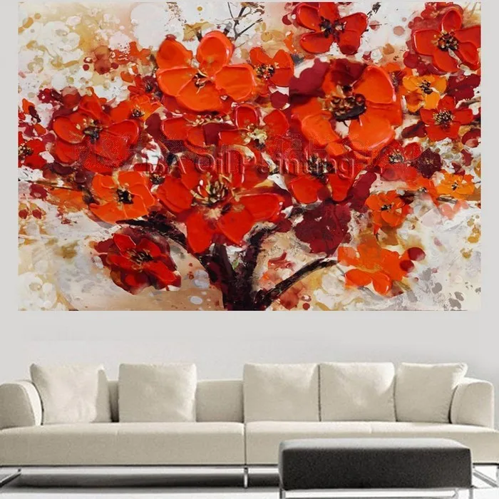 Ручная Краска ed Современный абстрактный декоративный красный цветок Масляная на