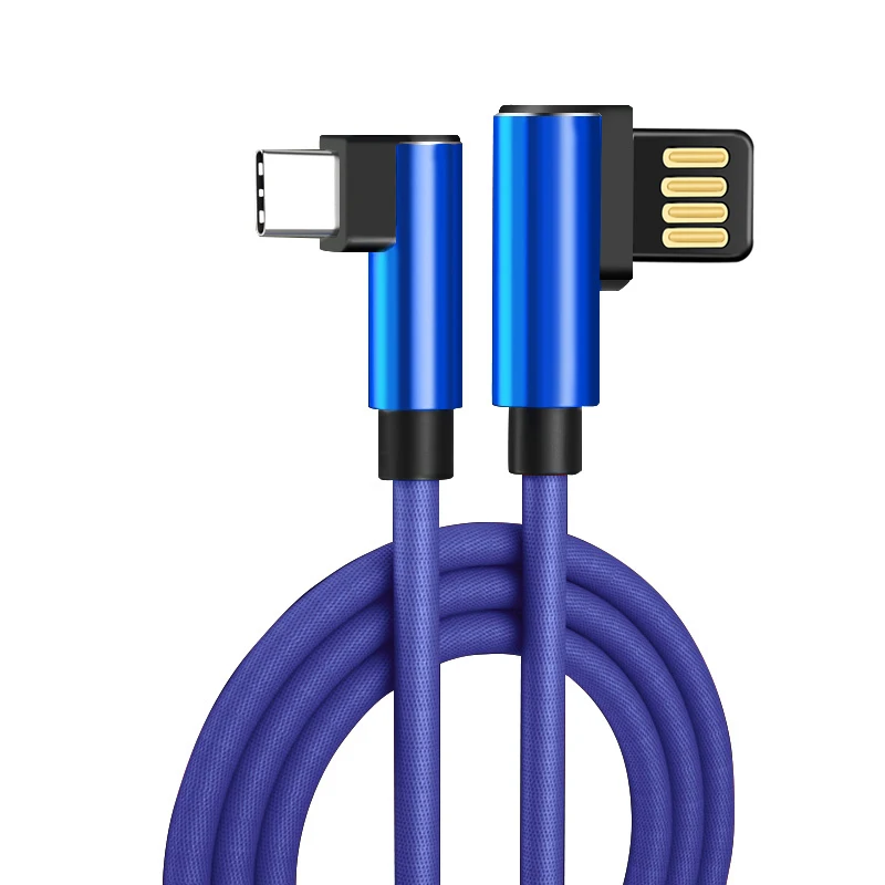 Синий Usb кабель для быстрой зарядки usb C типа C 3,1 A Usb type C 90 градусов L type-c кабель для передачи данных Usb-c для samsung Xiaomi huawei - Цвет: Синий