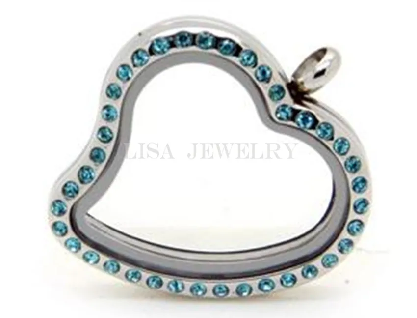 30 мм изогнутое зеркало сердечко серебряного цвета с украшением в виде синих