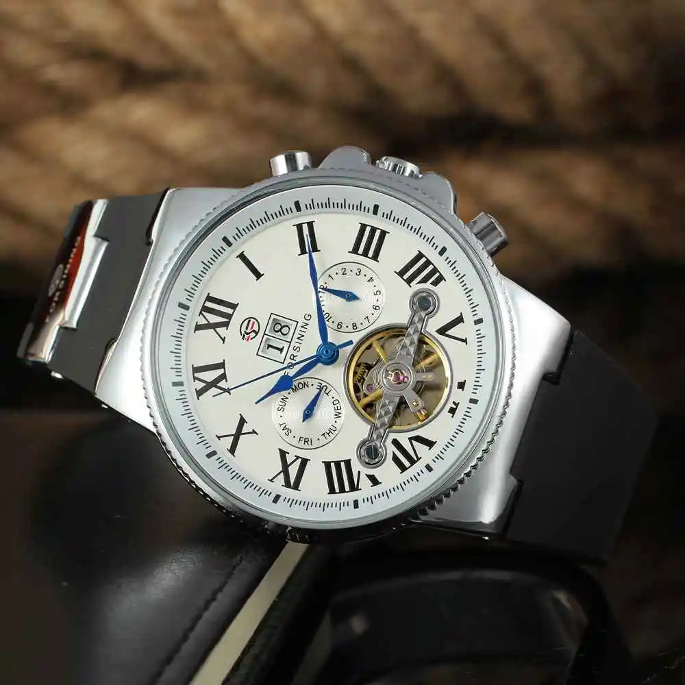 Forsining Tourbillon Для мужчин S Часы Армия Спорт часы Мужской Топ бренд класса люкс Скелет Часы автоматические механические Для мужчин часы подарок 056
