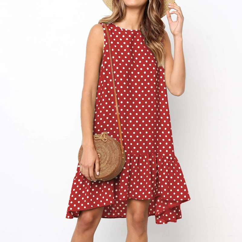 Летнее платье женское сексуальное мини без рукавов с круглым вырезом винтажное