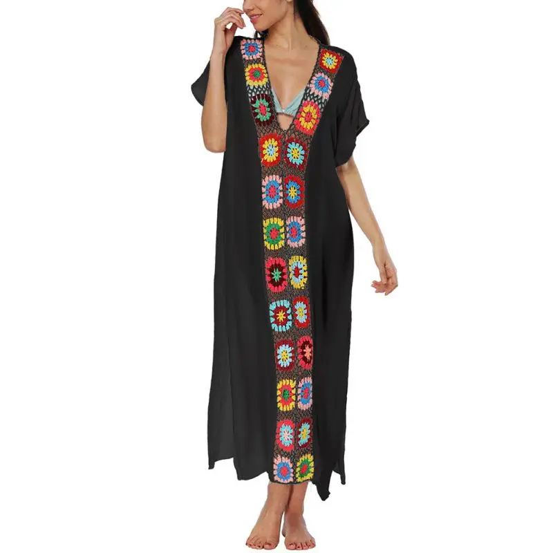 Женское пляжное платье на бретельках белое ажурное с открытой спиной и V образным