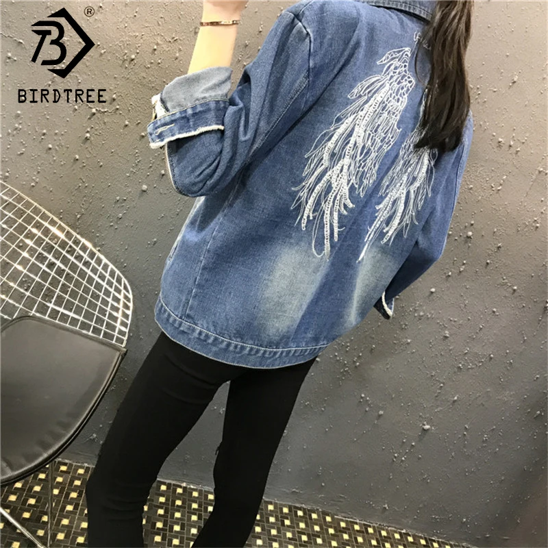 2018 женское классическое пальто джинсовая куртка свободное джинсовое с вышивкой