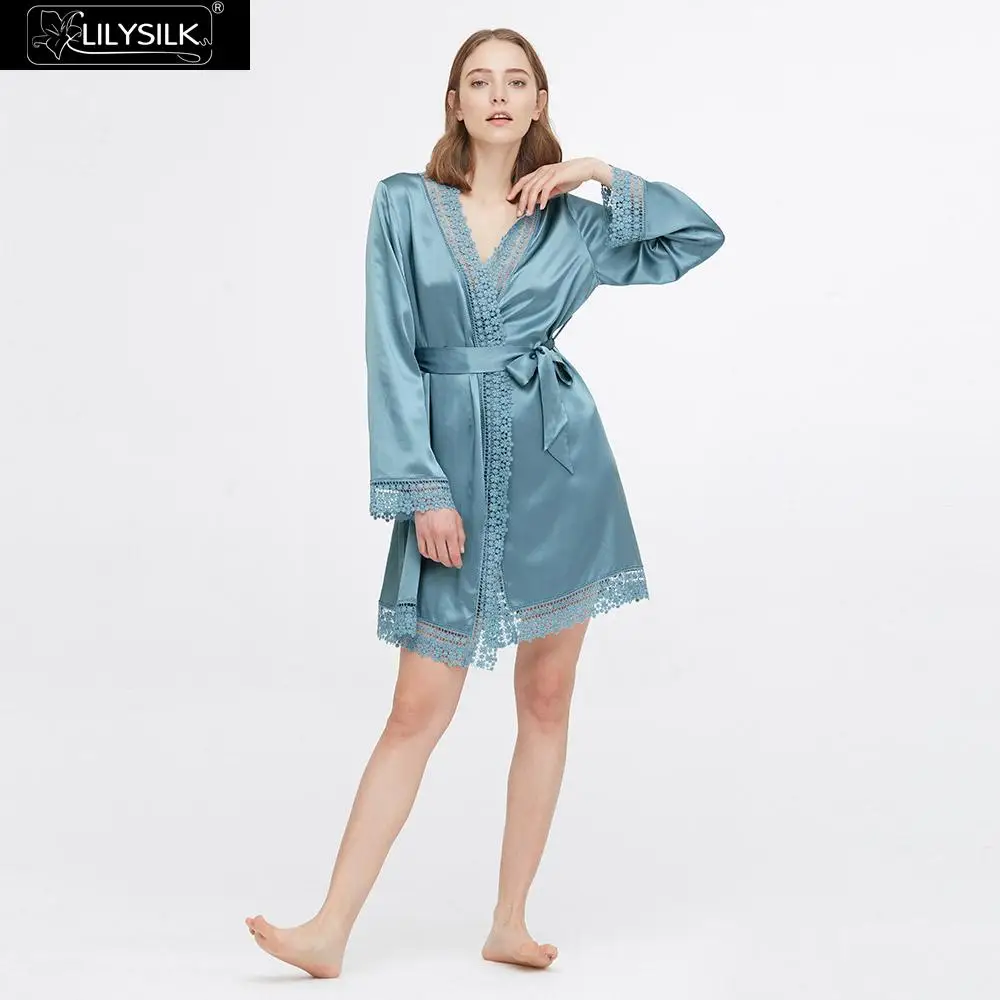 LilySilk шелковый халат 22 Momme Повседневная кружевная Роскошная Новая женская