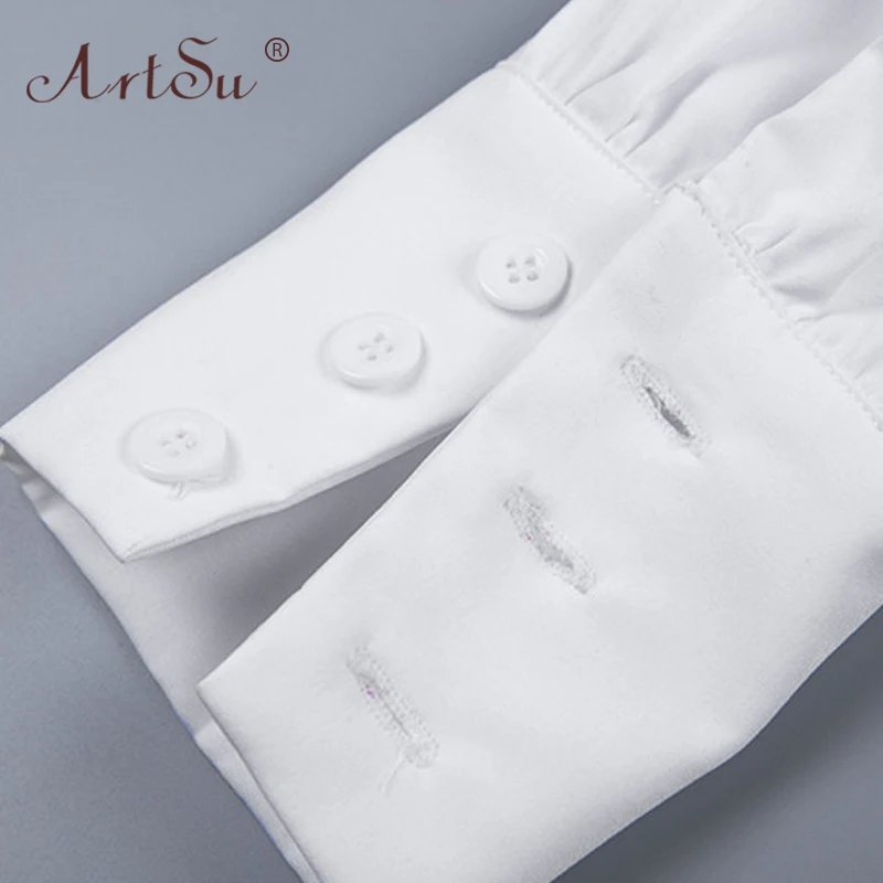 ArtSu модные женские блузки с открытой спиной и оборками на шнуровке бантом белые