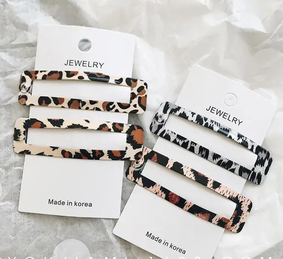 Women Hair Accessories Girls Barrette Geometric Rectangle Korean Clips Leopard Foil Hairpins Clamp Styling | Украшения и
