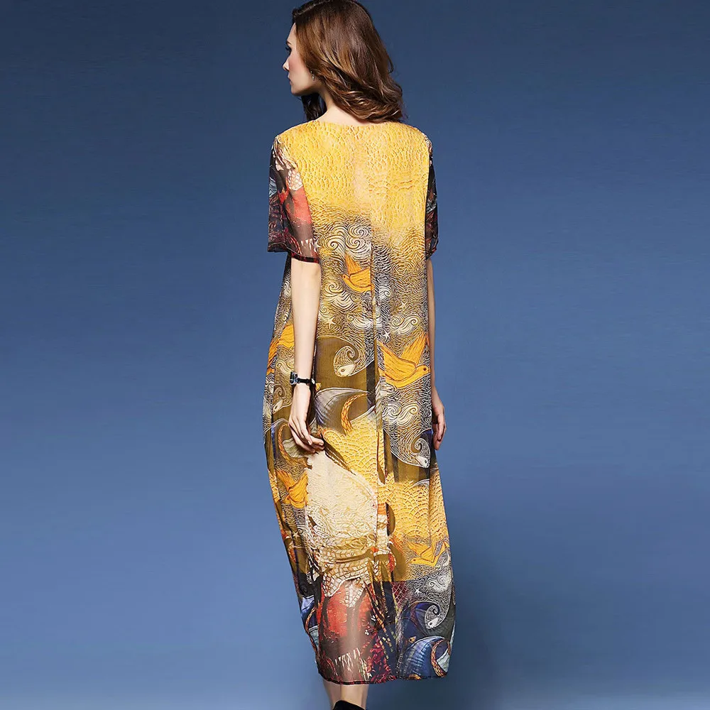 Женское платье с рисунком журавля в китайском стиле винтажное шелковое