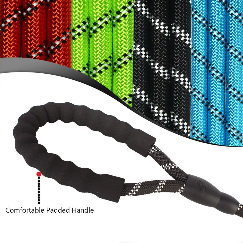 150см Нейлоновый отражающий поводок для собаки с комфортной подушечкой на ручке для безопасности ночью, толстый прочный веревка большого размера.