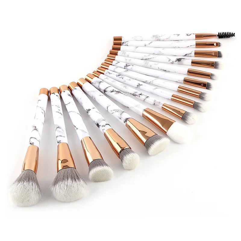 15pcs as picture Новинка, 15 шт., брендовые мраморные кисти для макияжа, набор, высокое качество, все функции, Золотая основа, смешивание, косметические инструменты для макияжа, набор - Handle Color: 15pcs as picture