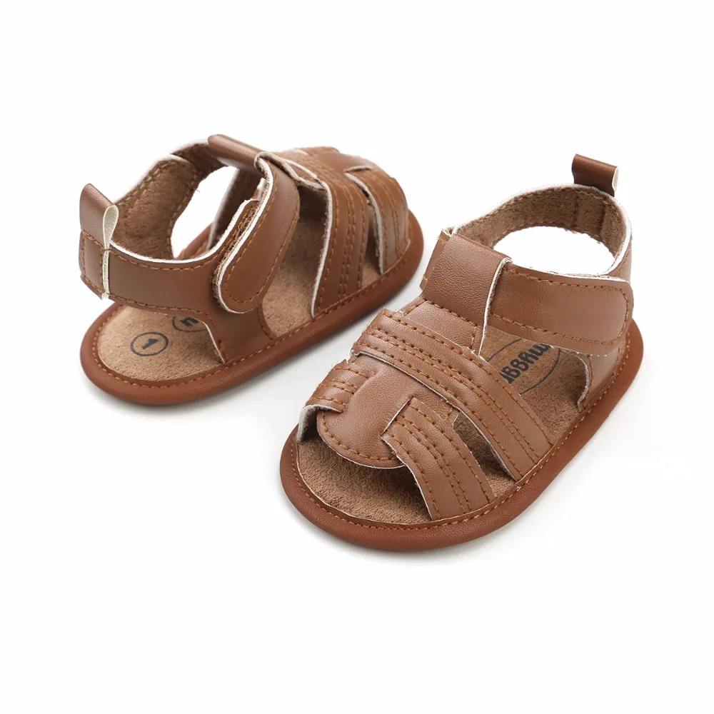 Лето мальчик обувь твердые PU кожаный крючок и петля мягкая подошва на плоской