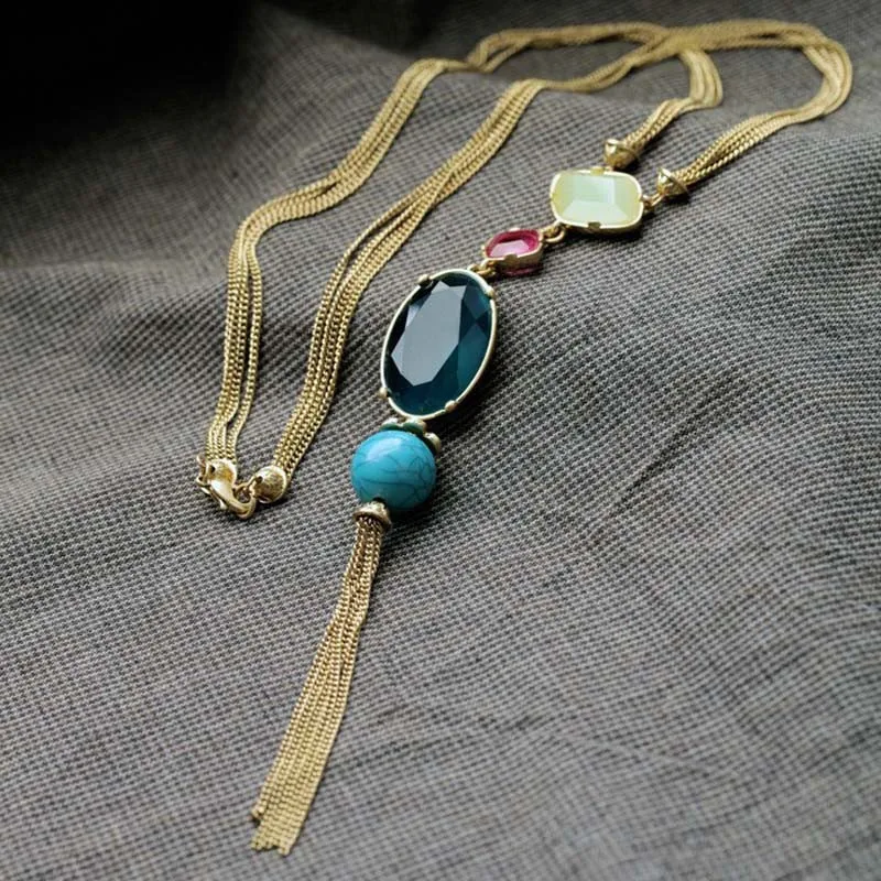 XQ Модные женские длинное кистовое ожерелье новые синие Бусины квадратная