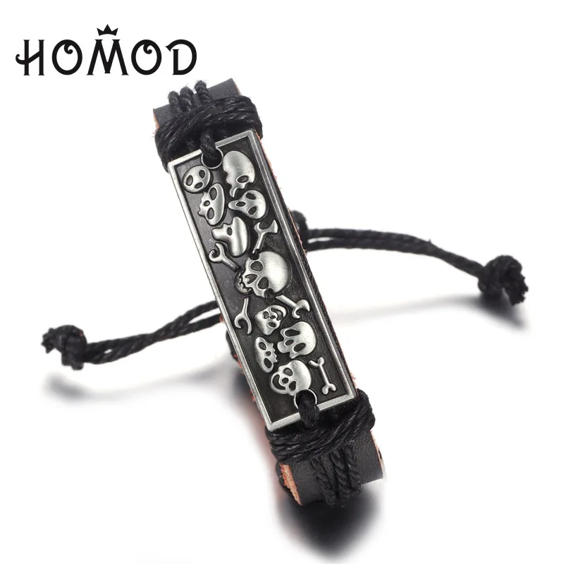 SPINNER 2017 Новый Панк Череп оригинальные винтажные кожаные браслеты Веревка Браслет