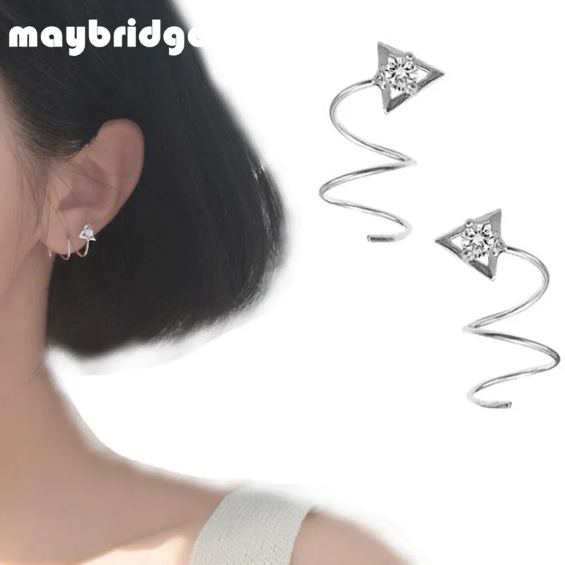 EM099 Fashion Personality Spring Spiral Double Layer Stud Earring Women Girl Silver Plated Jewelry Wholesale | Украшения и