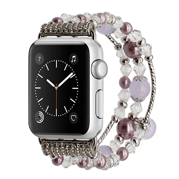 Браслет с агатовых бусинок+ адаптеры для сим карт iWatch Apple Watch 38 мм 42 серии 1/2/3 для женщин ремешок сталь эластичная лента