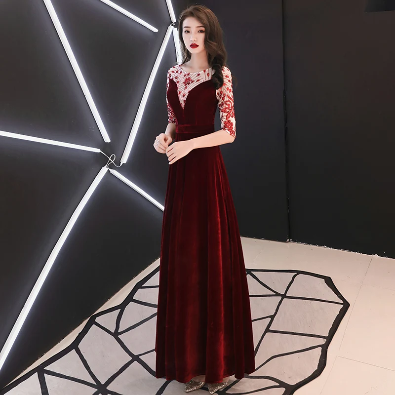 Вечернее платье weiyin de soiree сексуальные велюровые вечерние платья с круглым