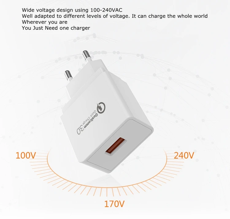 Европа быстрый USB Зарядное устройство для путешествий настенное Зарядное устройство адаптер QC3.0 18 Вт супер быстрый Зарядное устройство для Iphone 7/7plus Iphone 8 Xiaomi iPad huawei планшет