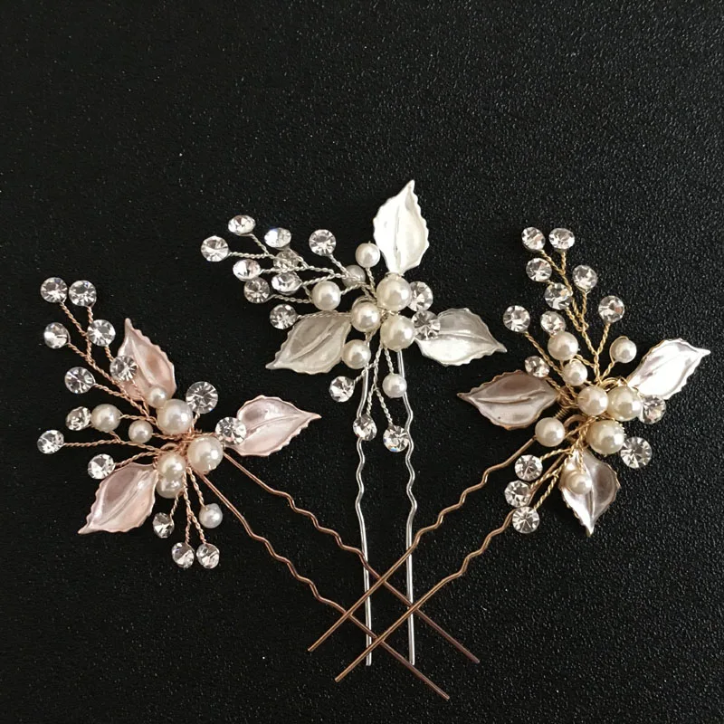

SLBRIDAL Silver Plated Crystals Pearls Flower Wedding Hair Pin Bridal Hair Stickers Hair accessories Bridesmaids Women Jewelry