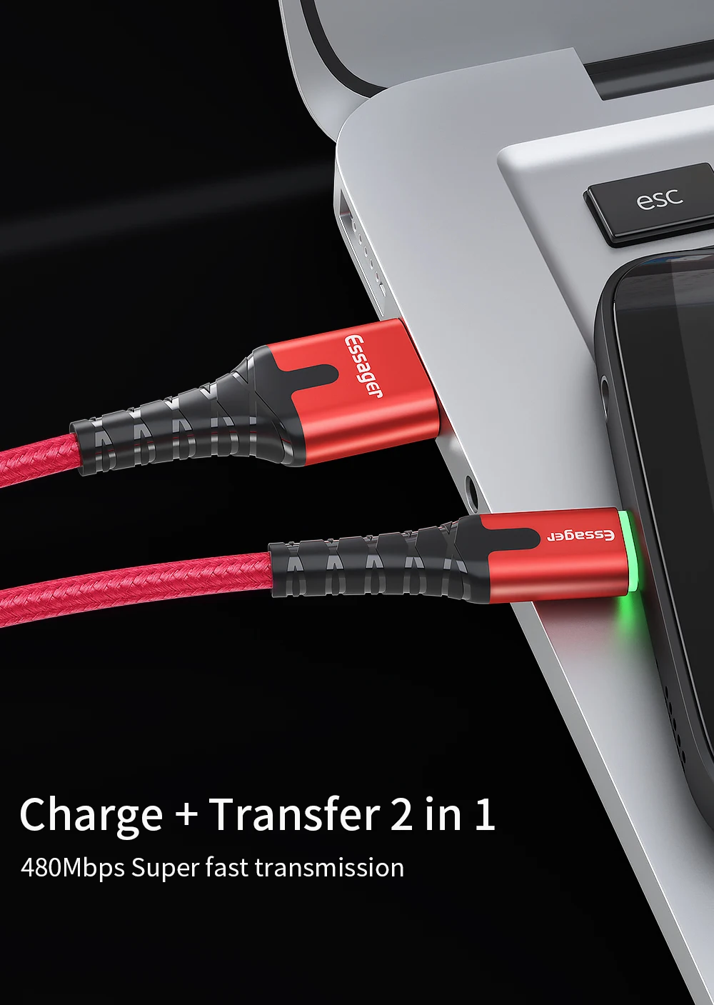 Essager светодиодный Micro USB кабель 2.4A Быстрая зарядка для samsung Xiaomi Android мобильный телефон Microusb кабель для передачи данных 2 м USB зарядное устройство Шнур