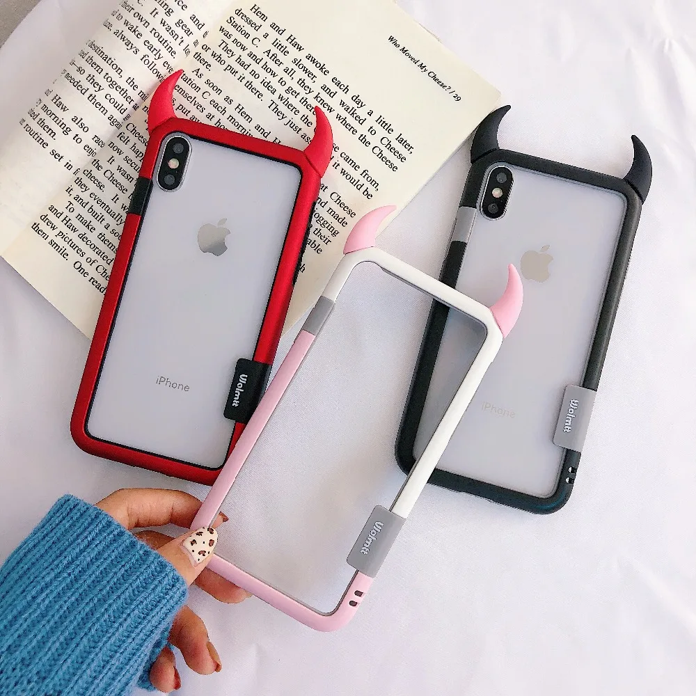 Haissky 3D Забавный чехол для телефона с рогом дьявола для iPhone Xs Max XR X 8 7 6 прозрачная акриловая задняя крышка для iPhone 6 7 8 Plus Coque
