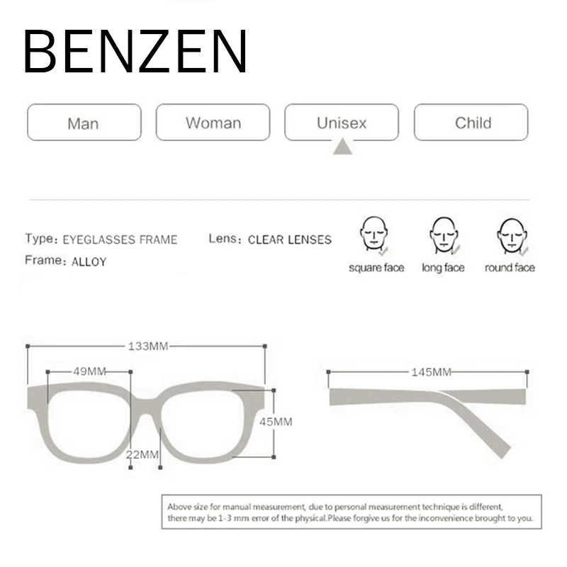 

BENZEN Titanium Myopia Eyeglasses Frame Men Prescription Eyewear Women Ultralight Vintage Round Optical Korean Glasses Frame