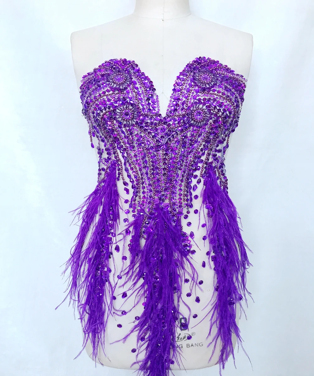 Ручная работа фиолетовые декоративные нашивки в виде страусиных перьев 66*34 см