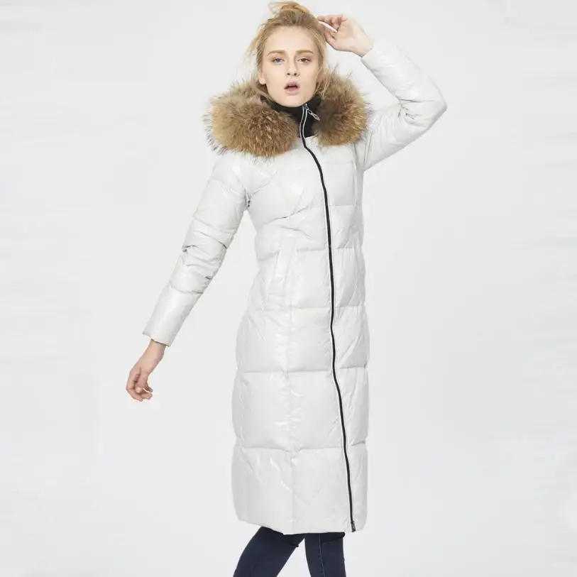 white S-3XL, зимнее, хорошее качество, роскошное, натуральное, енот, Nagymaros, меховой воротник, пуховик, женский, длинный, толстый, теплый, пуховик, парка, w1214 - Цвет: white