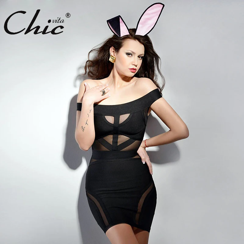 Chic Vita 2017 черная сетка с открытыми плечами сексуальная Slash средства ухода за кожей