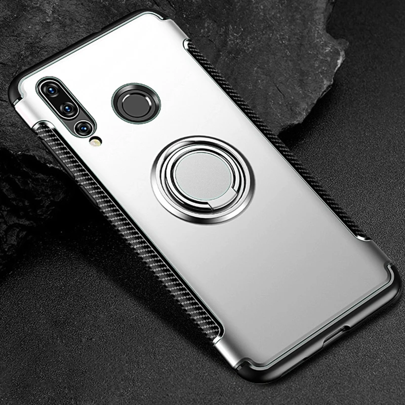 Серебристый Для huawei Honor 10 Lite 10i Honor10 i View V10 V 10 чехол с металлическим кольцом для машины сверхмощный PC+ Силиконовый ТПУ силиконовый чехол-подставка - Цвет: Серебристый