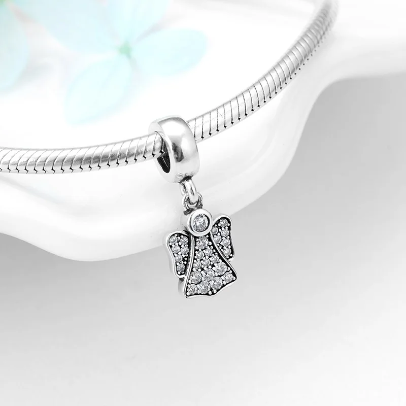 Горячая 925 пробы, серебряные цветы, подвеска ангела, подвески, подходят для оригинальных браслетов Pandora, ожерелье, Женские Ювелирные изделия, подарок на день матери - Окраска металла: PD0049