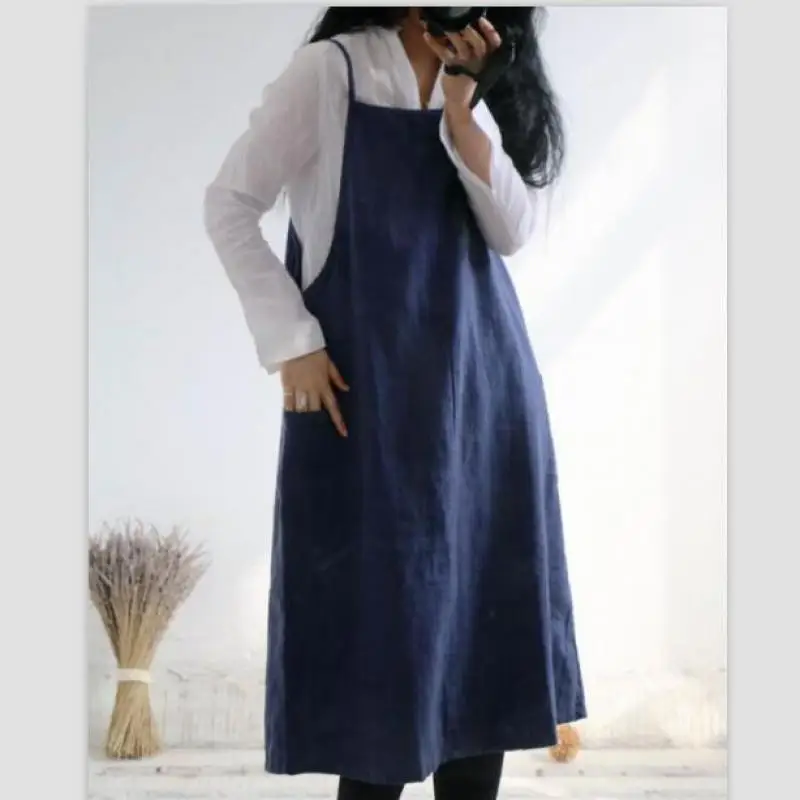 Осень 2020 свободное платье без рукавов на бретельках из хлопка и льна сексуальное