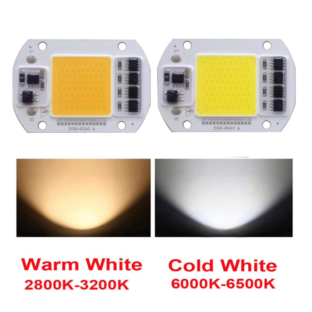 30 шт./лот Светодиодная лампа чип COB Вт 40 50 AC220V Холодный/теплый белый умный IC свет