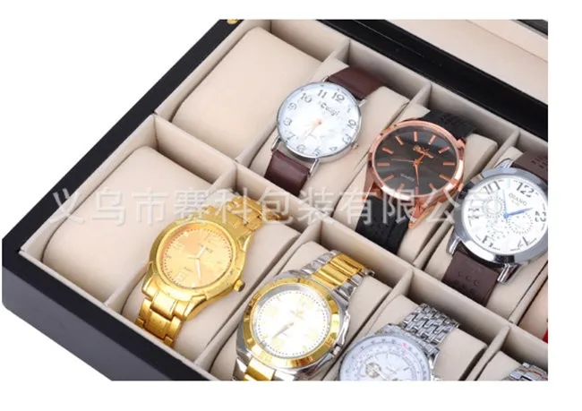 

12 Slots Wooden Watch Organizer Black Wood Watch Display Case New Storage Jewelry Gift Case With Window