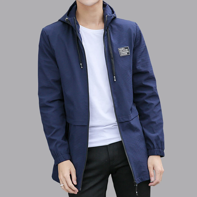 Мужская ветрозащитная куртка на молнии черная или серая длинная с капюшоном и