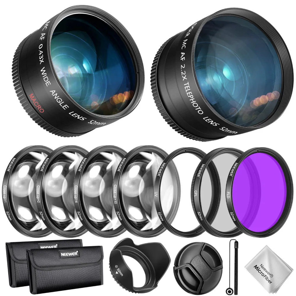 

Neewer 52/55/58mm Lens and Filter Accessory Kit for Nikon AF-P DX 18-55mm:0.43X Wide Angle Lens,2.2XTelephoto Lenses,UV/CPL/FLD