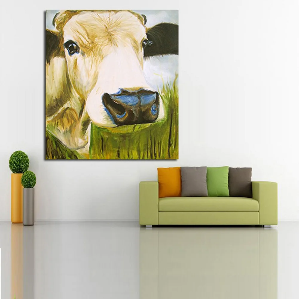 

Canvas art 100%Handpainted Modern Abstract Art Animal Oil Painting White Cow on Canvas Wall Pictures for Home Decoration Unframe