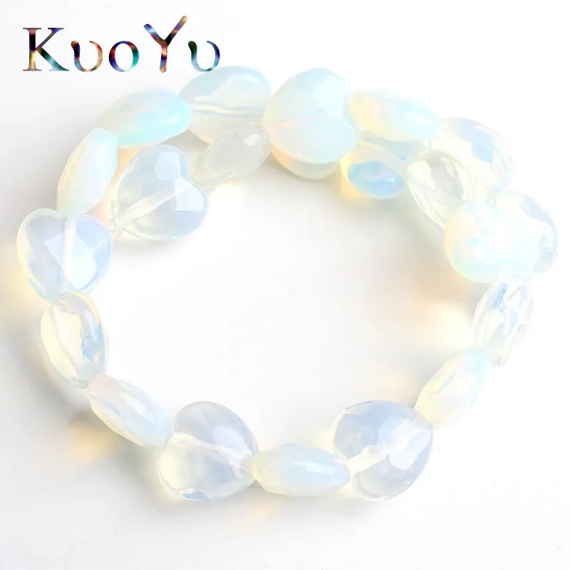 White Opal Натуральный кварц малахит, опал, каменные бусины в форме сердца, свободные бусины для самостоятельного изготовления ювелирных изделий, браслет, ожерелье 7,5 дюйма 10 мм - Цвет: White Opal