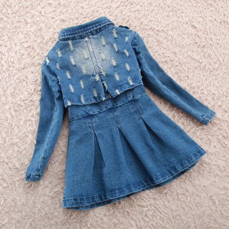 Детская джинсовая ветровка верхняя одежда для девочек модный потертый плащ с длинным рукавом парка детские