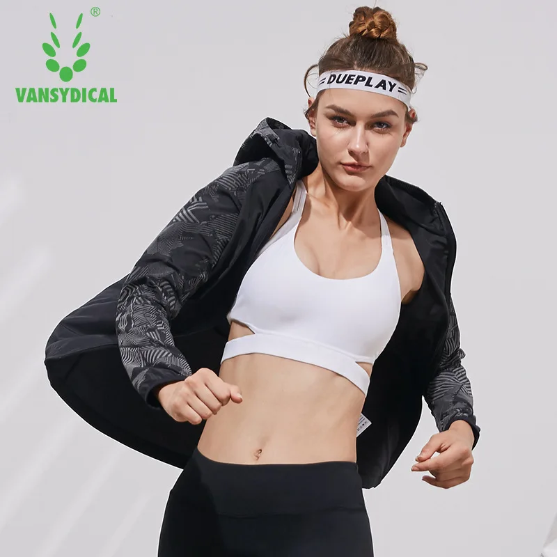 Vansydical Спортивная ветровка женские куртки для бега йоги уличная фитнес тренировочная спортивная одежда топы Светоотражающая застежка толстовки